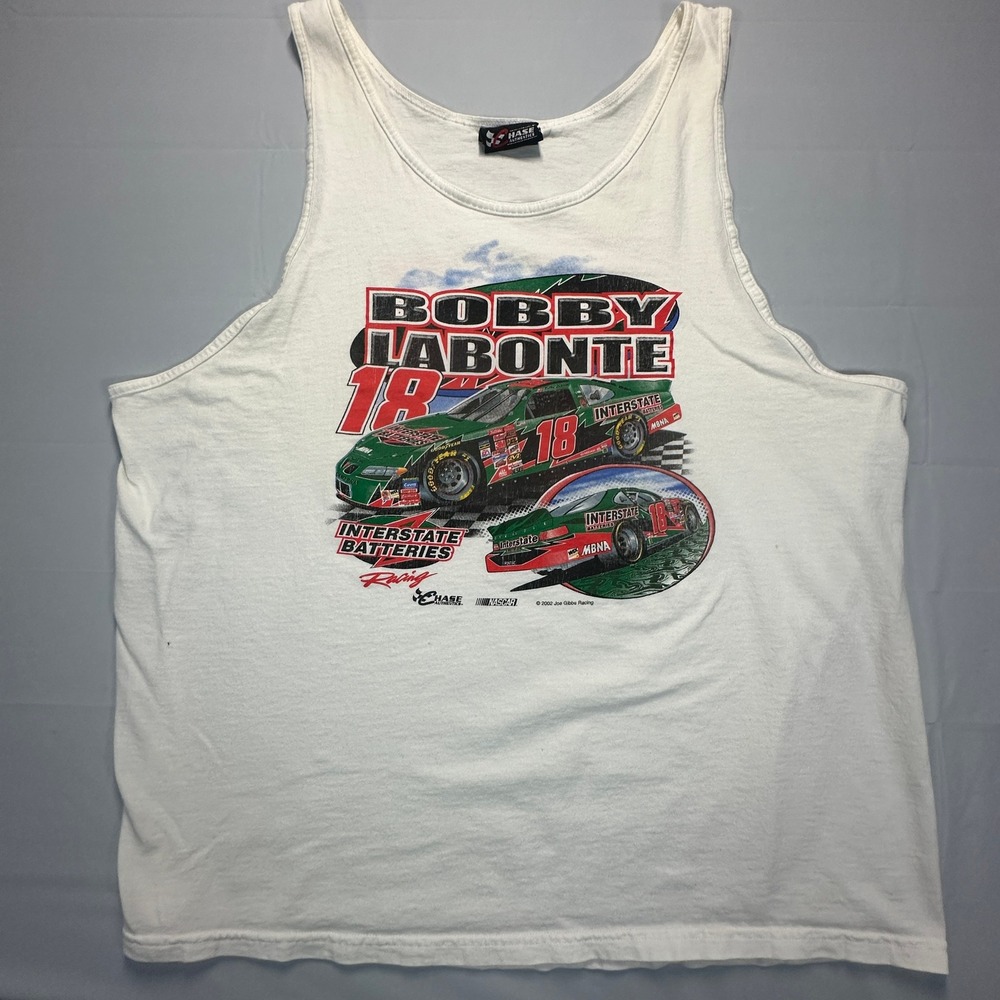 Vintage Y2K Bobby Labonte NASCAR Tank Top Mens 2XL Interstate Batteries 18 White